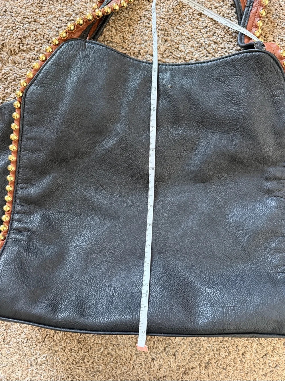 BIG BUDDHA Black Large Hobo Shoulder Bag with Cognac Brown Gold Bead Trim